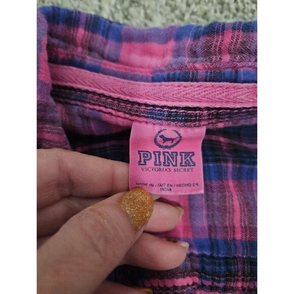 VTG Womens Victorias Secret PINK plaid Button Up Shirt Y2k Cabin Barbiecore - Picture 7 of 14